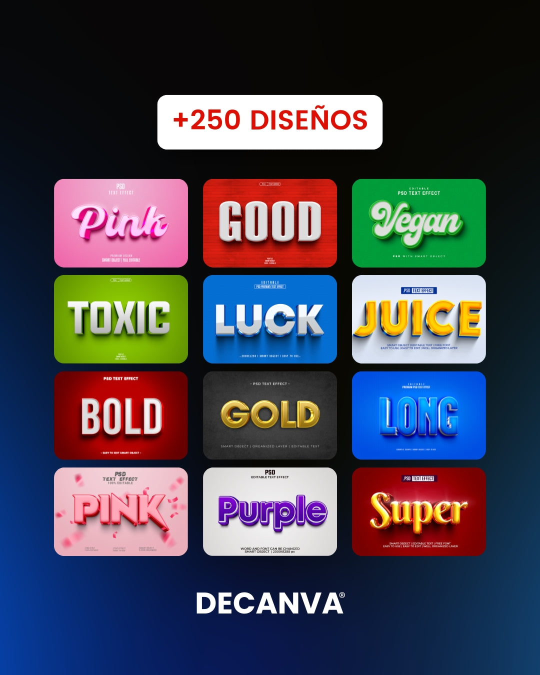 +250 Tipografías 3D Editables en PSD & AI